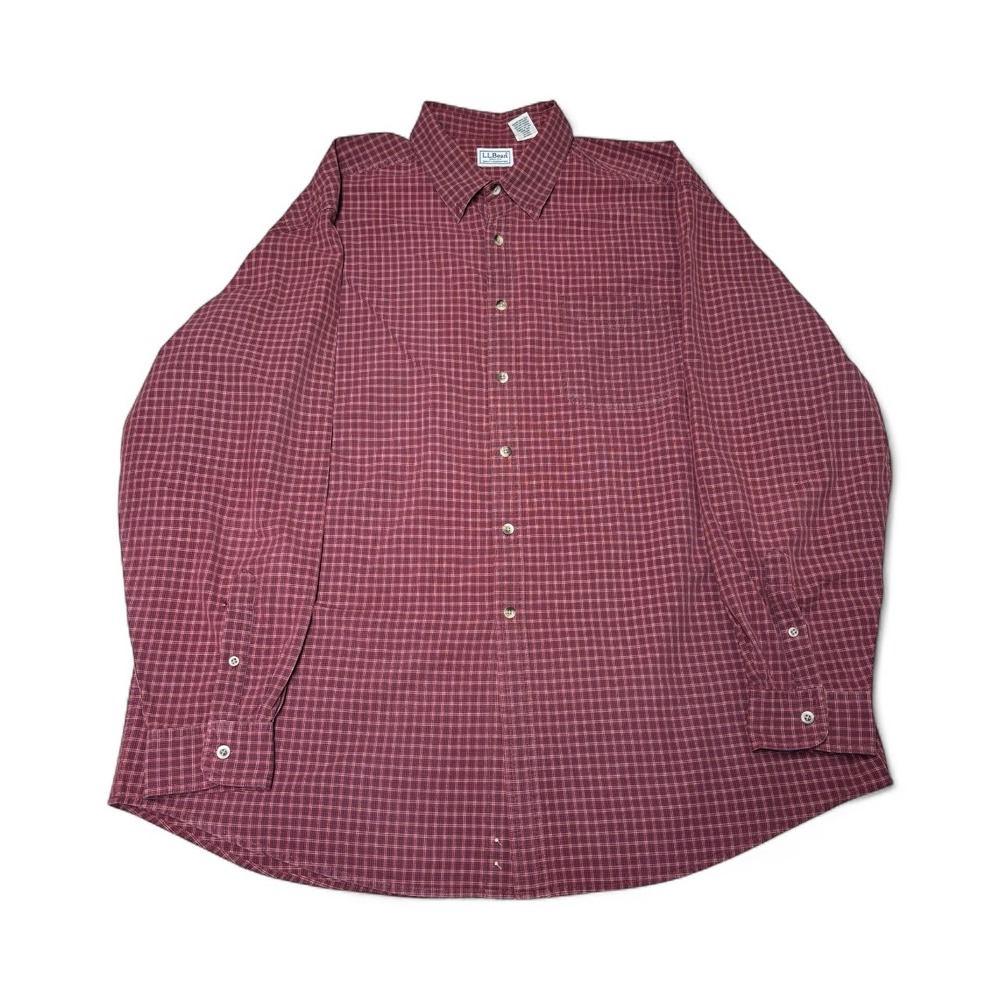L.L. Bean Men's Plaid Flannel Button Down Shirt XL Regular Burgundy‎ Cotton